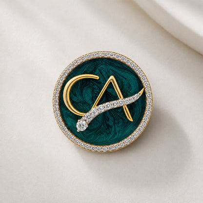 The Laureate CA Diamond Brooch in 925 Silver with Malakite Enamel