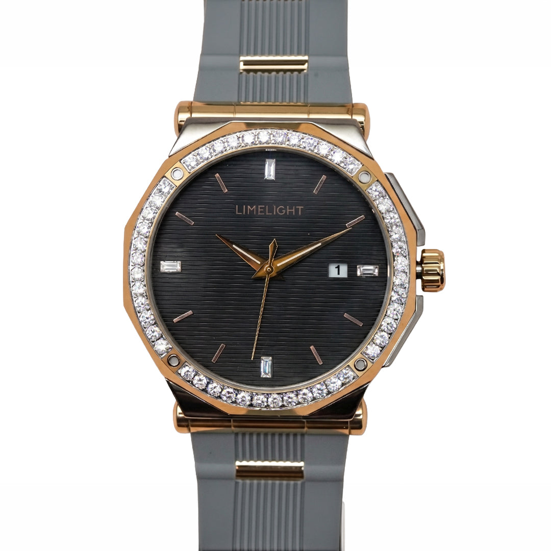 Pinstripe Baguette Edition, 43MM Round Case, Quartz Analogue Watch with Silicon Strap for Men, 50M Water Resistance