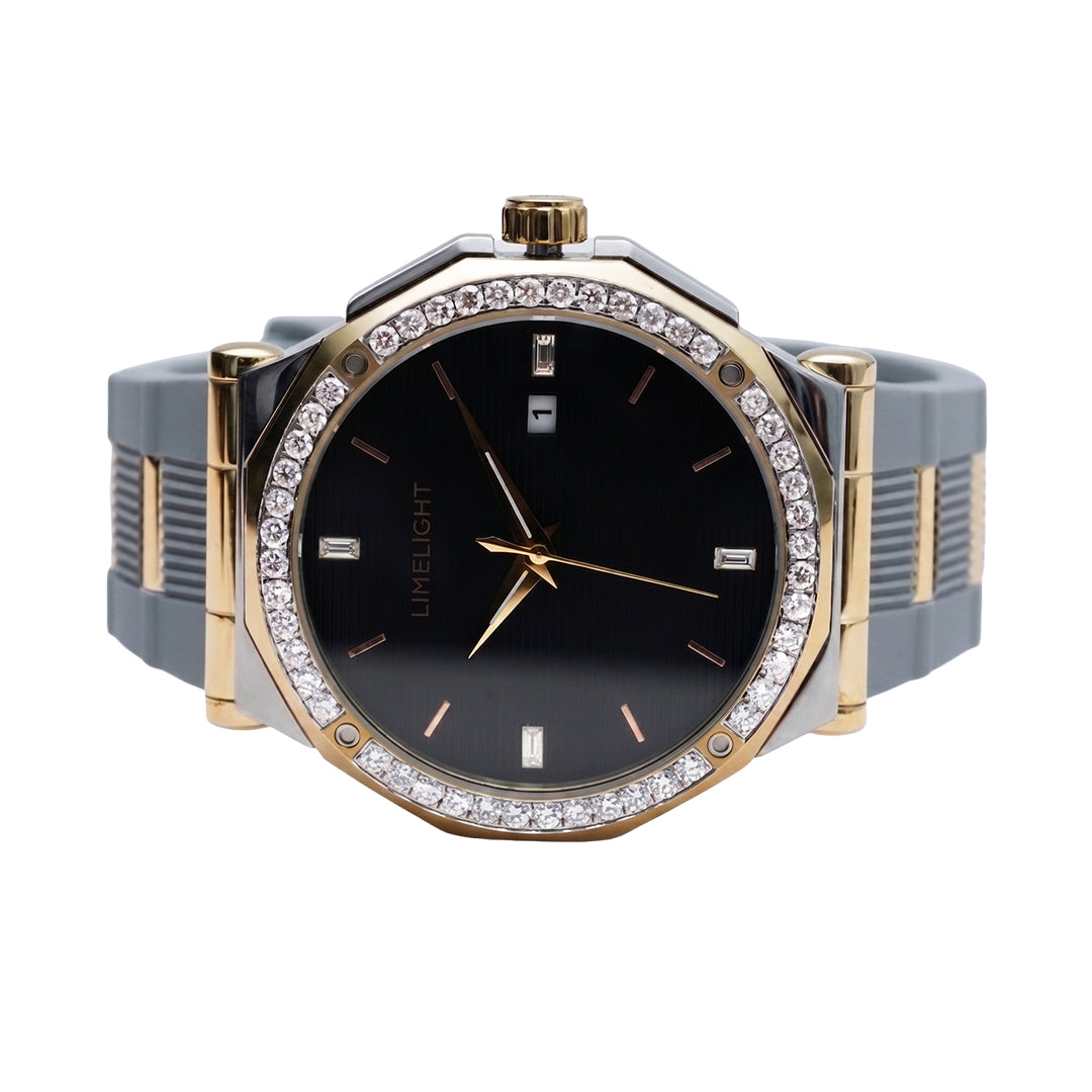 Pinstripe Baguette Edition, 43MM Round Case, Quartz Analogue Watch with Silicon Strap for Men, 50M Water Resistance