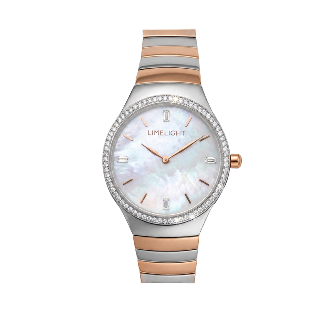 Ethereal Baguette Edition (Mother of Pearls), 34MM Round Case, Quartz Analogue Watch with Metal Strap for Women, 50M Water Resistance