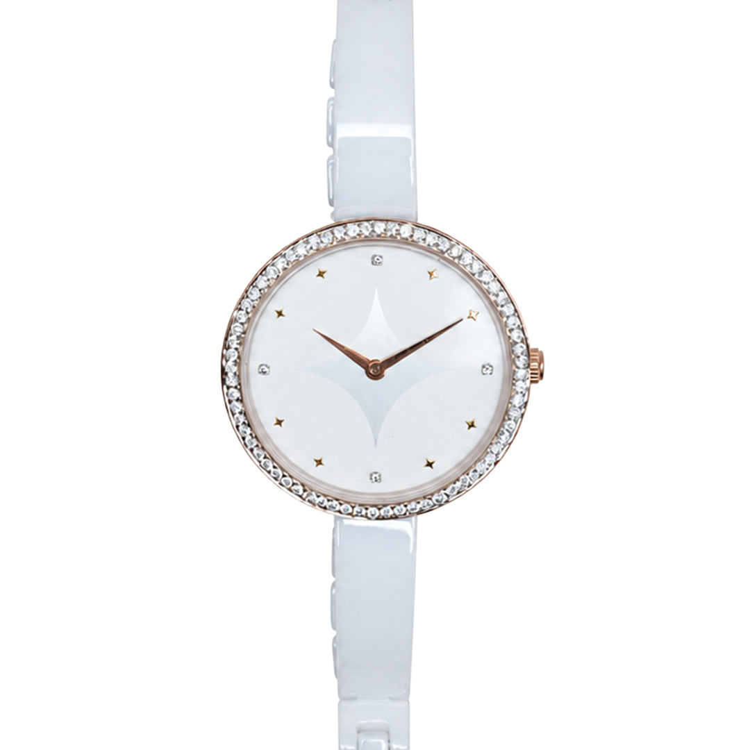 Moon Veil, 33MM Round Case, Quartz Analogue Watch with Ceramic Strap for Women, 50M Water Resistance
