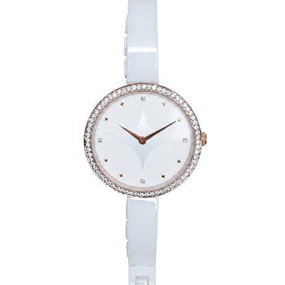Moon Veil, 33MM Round Case, Quartz Analogue Watch with Ceramic Strap for Women, 50M Water Resistance
