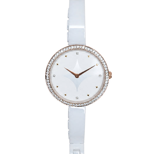 Moon Veil, 33MM Round Case, Quartz Analogue Watch with Ceramic Strap for Women, 50M Water Resistance