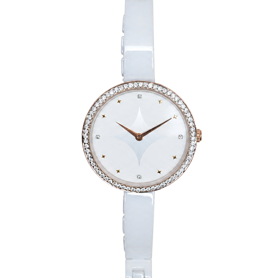Moon Veil, 33MM Round Case, Quartz Analogue Watch with Ceramic Strap for Women, 50M Water Resistance