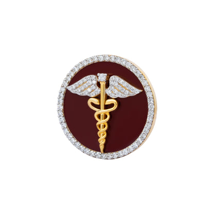The Prestige Doctor Diamond Brooch in 925 Silver with Red Enamel and Yellow Finish