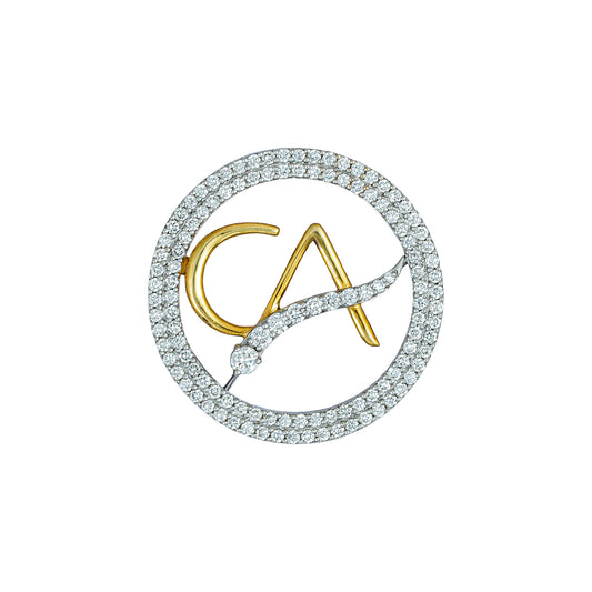 The Vanguard CA Double Line Curved Skeleton Diamond Brooch in 925 Silver with Yellow Polish