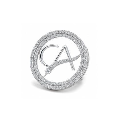 The Vanguard CA Double Line Curved Skeleton Diamond Brooch in 925 Silver with White Finish