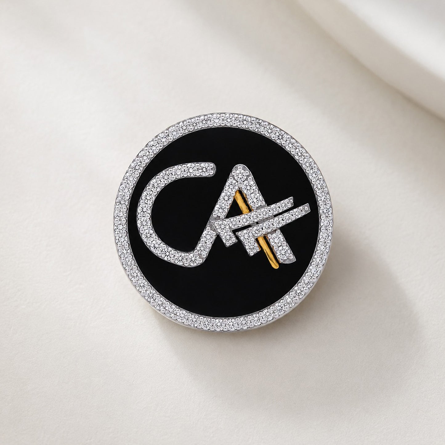 The Grace CA Diamond Brooch in 925 Silver with Black Enamel