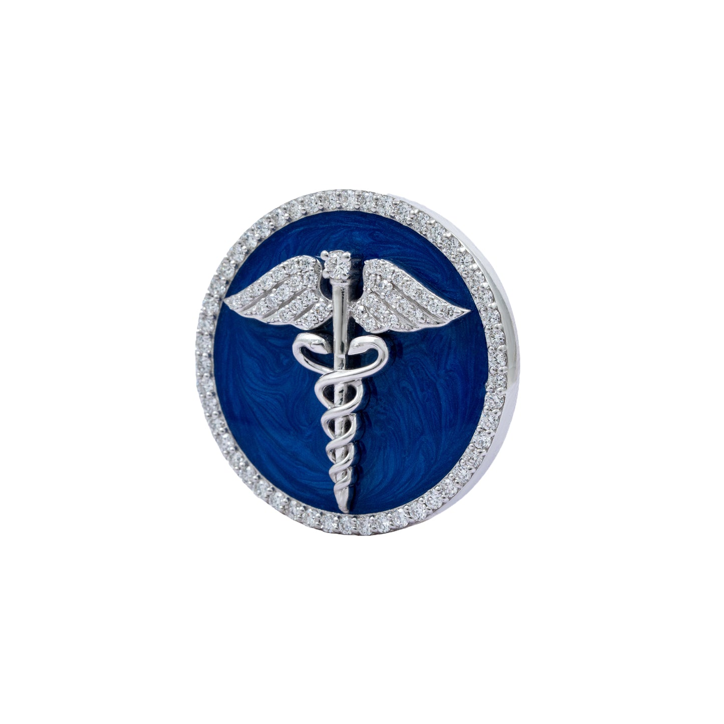 The Prestige Doctor Diamond Brooch in 925 Silver with Blue Enamel and White Finish