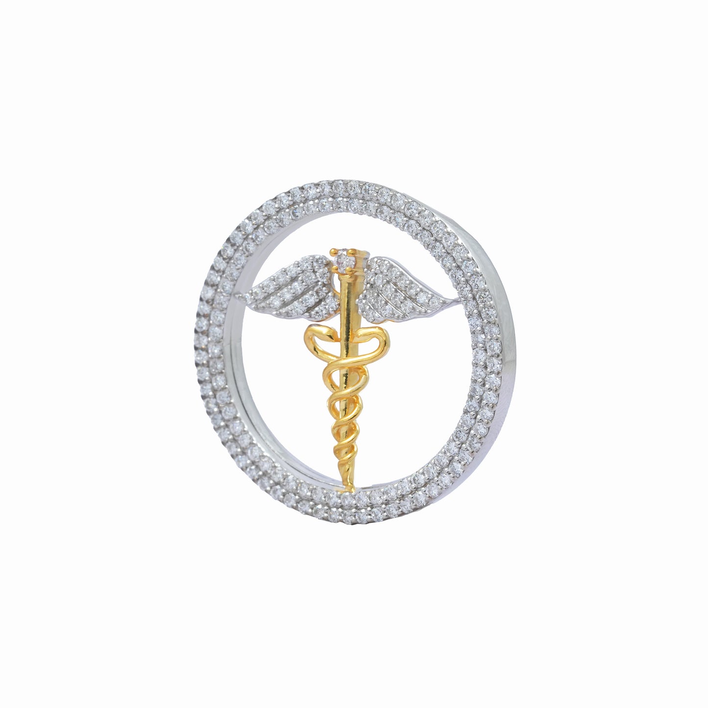 The Sovereign Doctor Double Line Skeleton Diamond Brooch in 925 Silver with Yellow Finish
