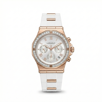 Aurea, 36.5MM Round Case, Quartz Analogue Watch with Silicon Strap for Women, 100M Water Resistance