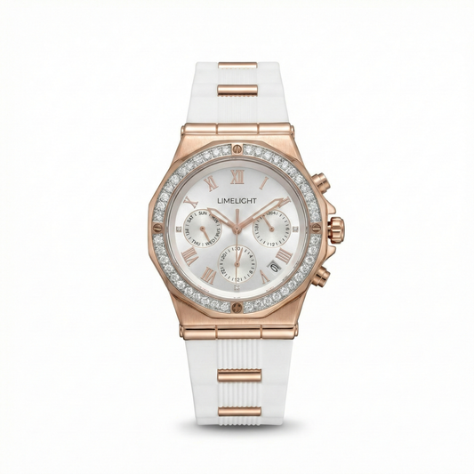 Aurea, 36.5MM Round Case, Quartz Analogue Watch with Silicon Strap for Women, 100M Water Resistance