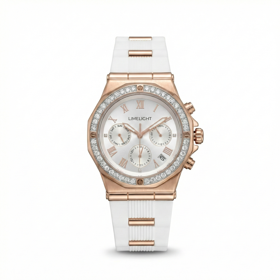 Aurea, 36.5MM Round Case, Quartz Analogue Watch with Silicon Strap for Women, 100M Water Resistance