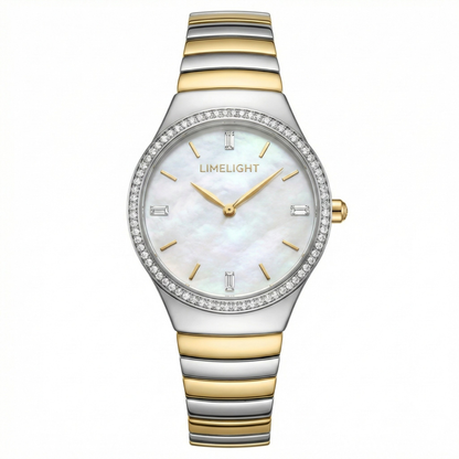 Ethereal Baguette Edition (Mother of Pearls), 34MM Round Case, Quartz Analogue Watch with Metal Strap for Women, 50M Water Resistance