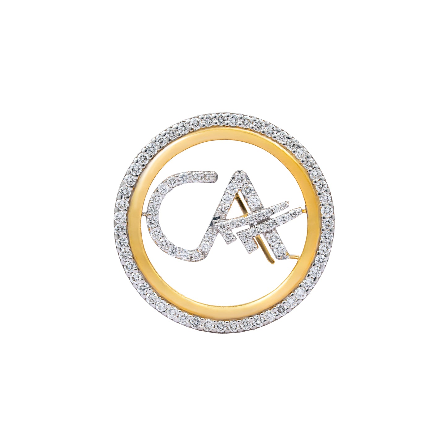 The Classic CA Single Line Double Tick Skeleton Diamond Brooch in 925 Silver with Yellow Polish