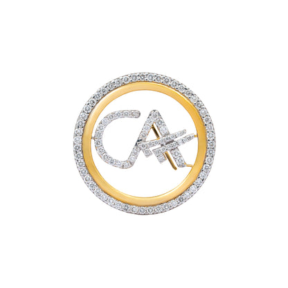 The Classic CA Single Line Double Tick Skeleton Diamond Brooch in 925 Silver with Yellow Finish