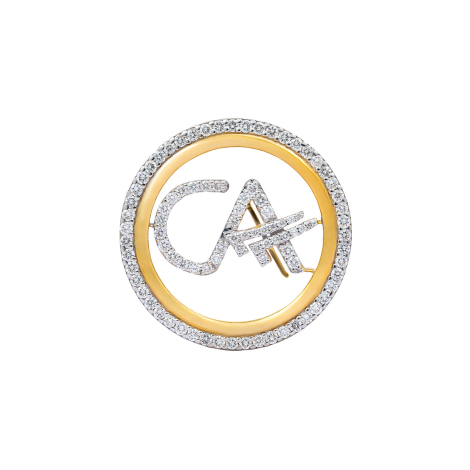 The Classic CA Single Line Double Tick Skeleton Diamond Brooch in 925 Silver with Yellow Finish