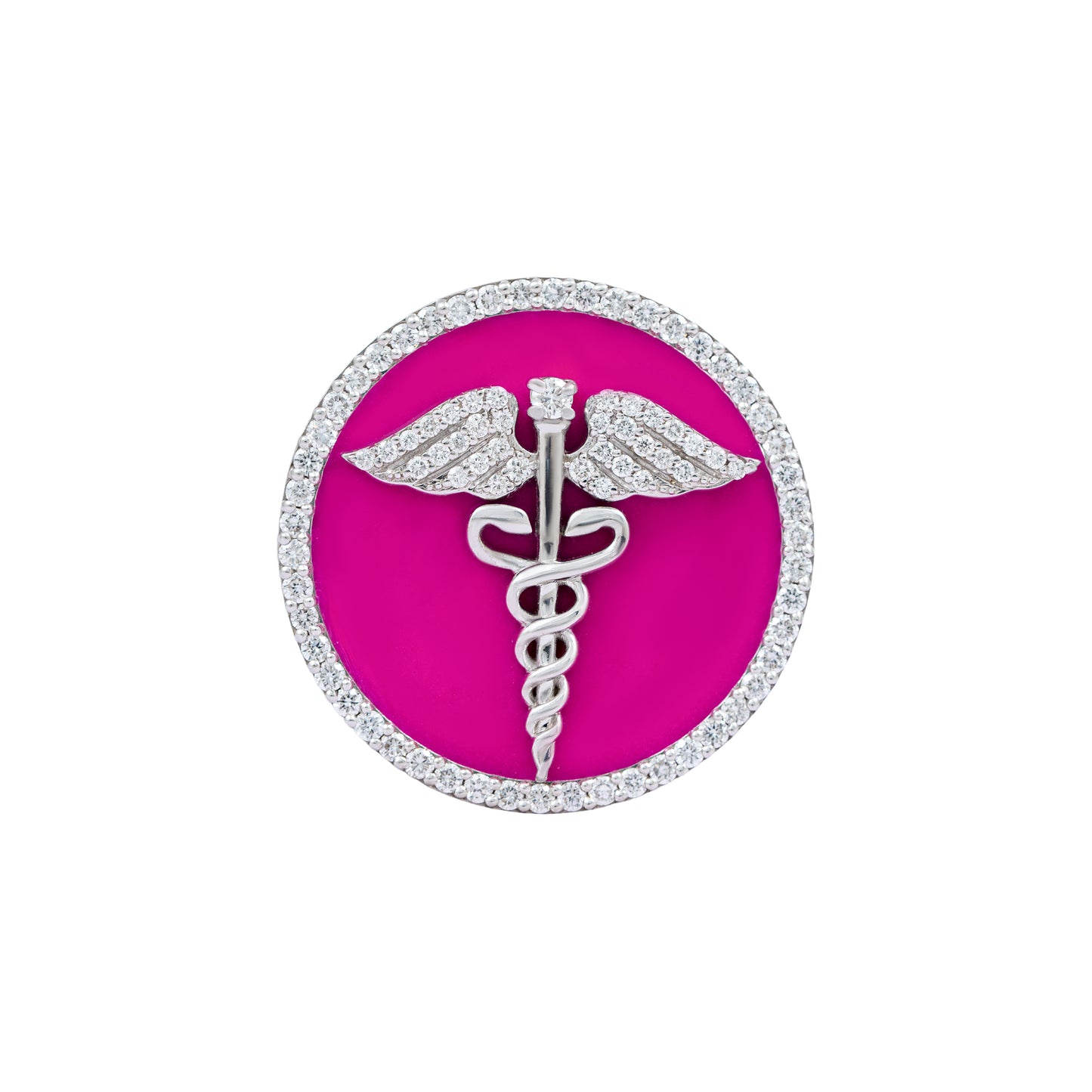 The Prestige Doctor Diamond Brooch in 925 Silver with Pink Enamel and White Polish