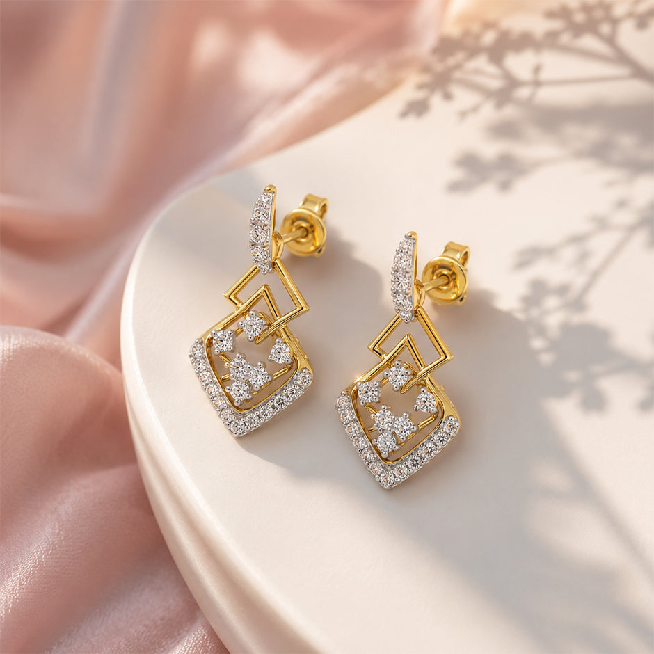 Rhombus Link Diamond Earrings