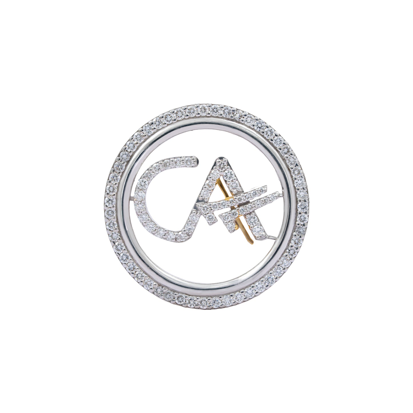 The Classic CA Single Line Double Tick Skeleton Diamond Brooch in 925 Silver with White Polish