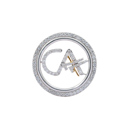 The Classic CA Single Line Double Tick Skeleton Diamond Brooch in 925 Silver with White Finish
