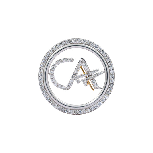 The Classic CA Single Line Double Tick Skeleton Diamond Brooch in 925 Silver with White Polish