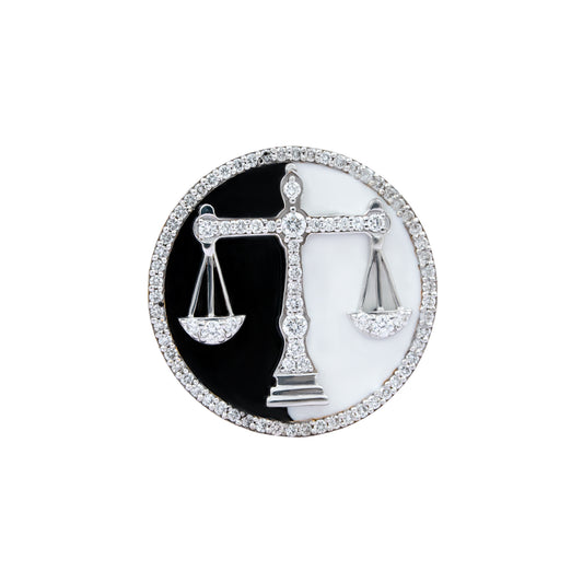 The Counsel Lawyer Diamond Brooch in 925 Silver with Black & White Enamel