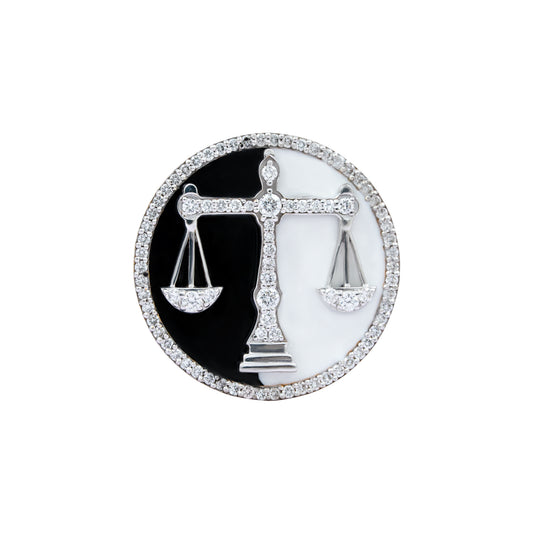 The Counsel Lawyer Diamond Brooch in 925 Silver with Black & White Enamel