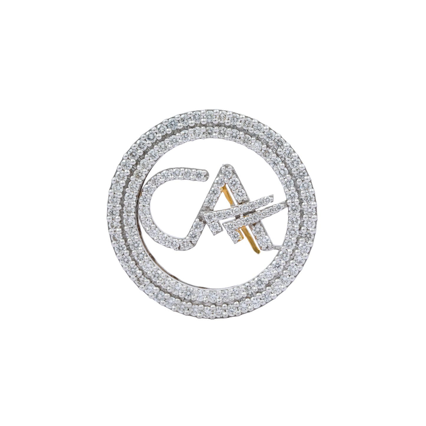 The Classic CA Double Line Double Tick Skeleton Diamond Brooch in 925 Silver with White Polish