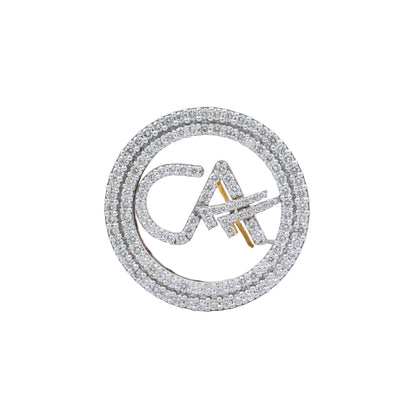 The Classic CA Double Line Double Tick Skeleton Diamond Brooch in 925 Silver with White Finish