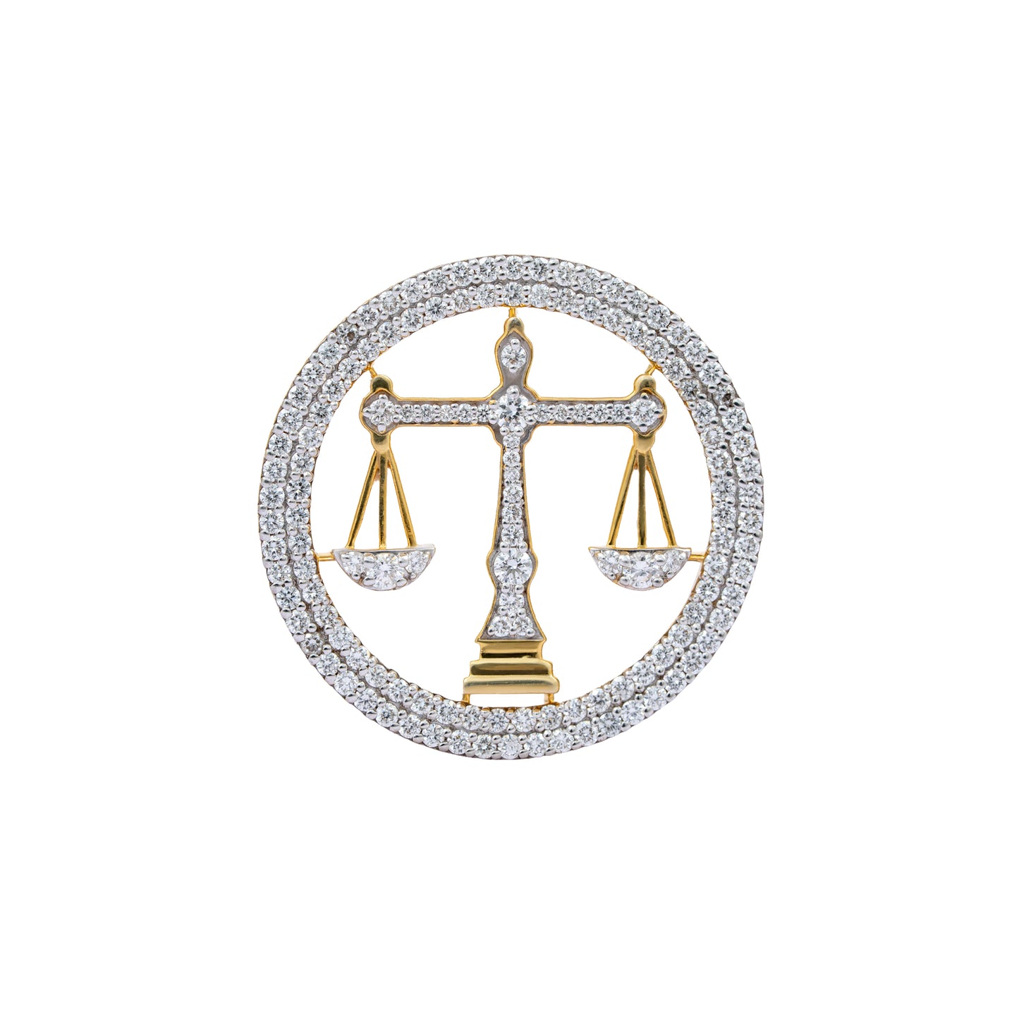 The Eminence Lawyer Double Line Skeleton Diamond Brooch in 925 Silver with Yellow Polish
