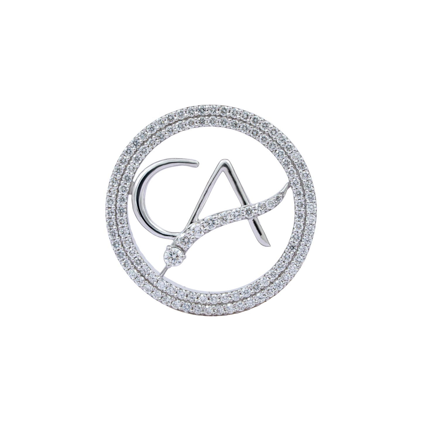 The Vanguard CA Double Line Curved Skeleton Diamond Brooch in 925 Silver with White Polish