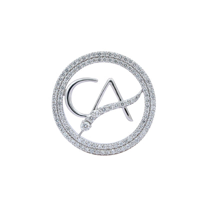 The Vanguard CA Double Line Curved Skeleton Diamond Brooch in 925 Silver with White Finish