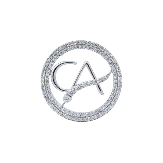 The Vanguard CA Double Line Curved Skeleton Diamond Brooch in 925 Silver with White Polish