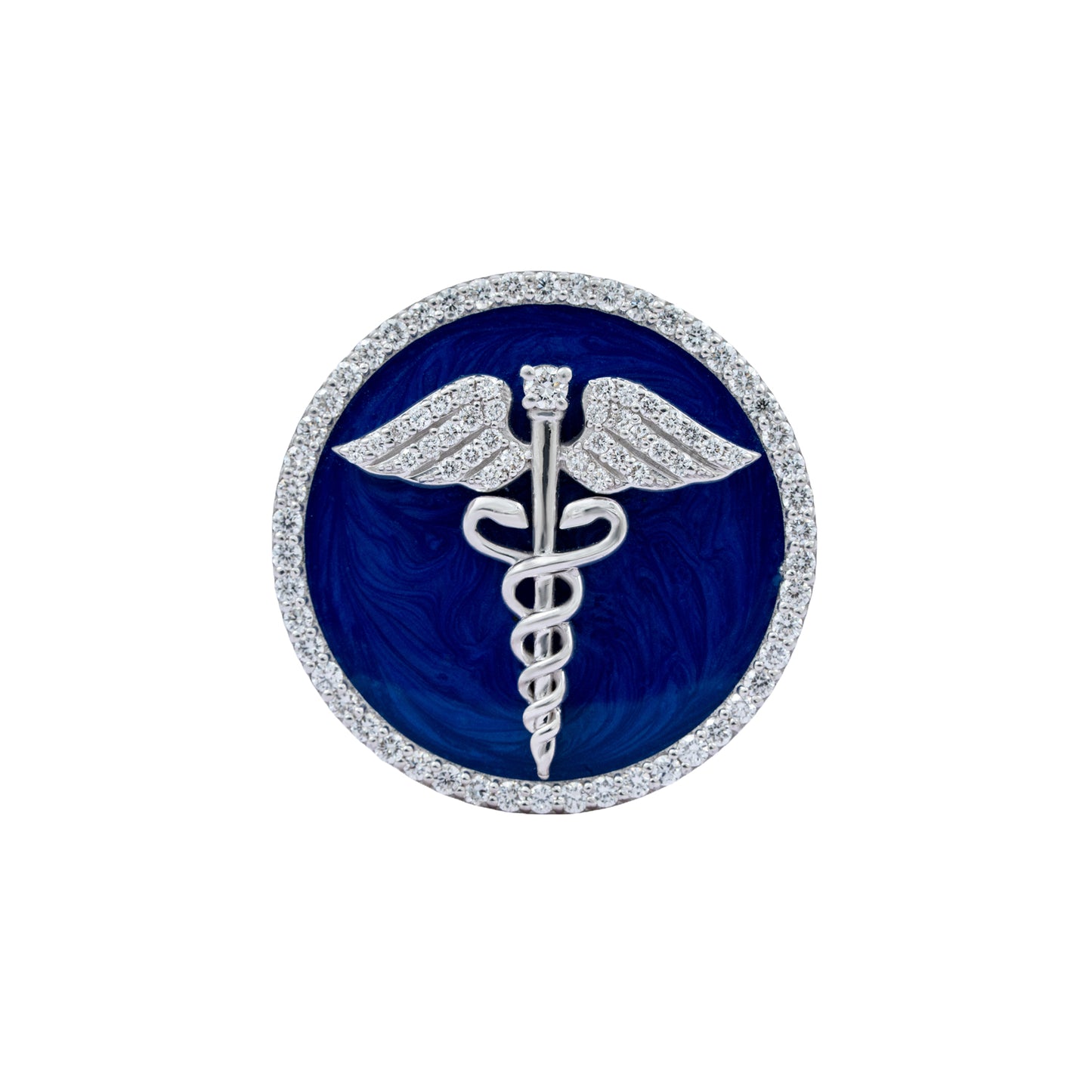 The Prestige Doctor Diamond Brooch in 925 Silver with Blue Enamel and White Polish