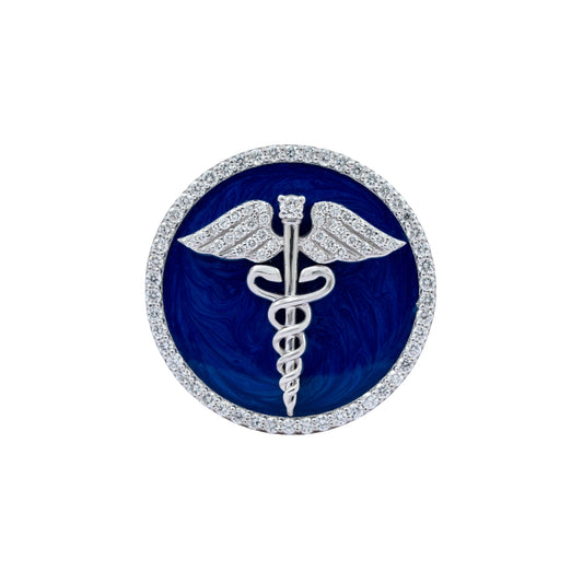 The Prestige Doctor Diamond Brooch in 925 Silver with Blue Enamel and White Polish