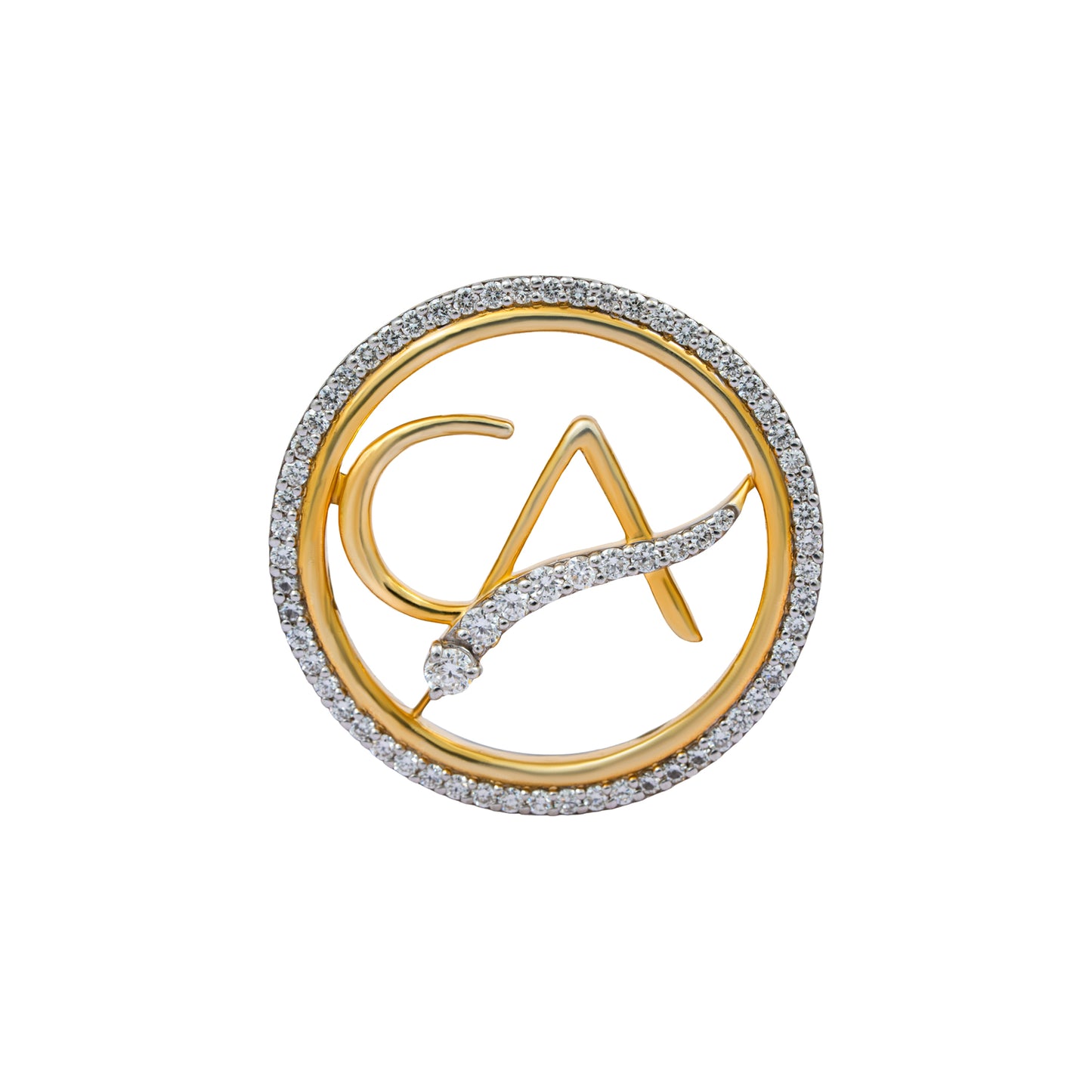 The Vanguard CA Single-Line Curved Skeleton Diamond Brooch in 925 Silver with Yellow Polish