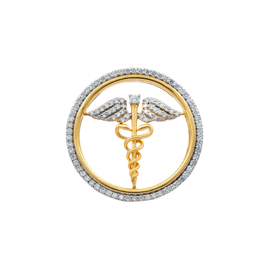 The Sovereign Doctor Single Line Skeleton Diamond Brooch in 925 Silver with Yellow Polish
