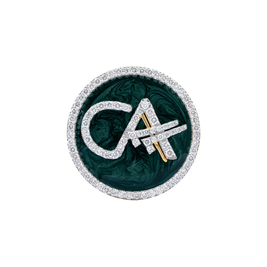 The Grace CA Diamond Brooch in 925 Silver with Malakite Enamel