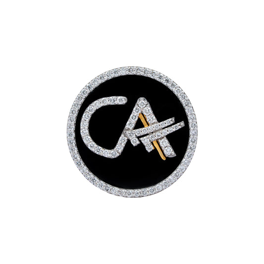 The Grace CA Diamond Brooch in 925 Silver with Black Enamel