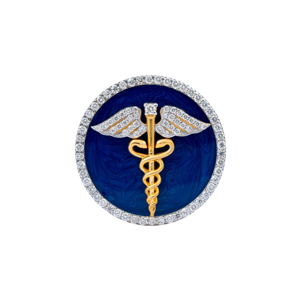 The Prestige Doctor Diamond Brooch in 925 Silver with Blue Enamel and Yellow Finish
