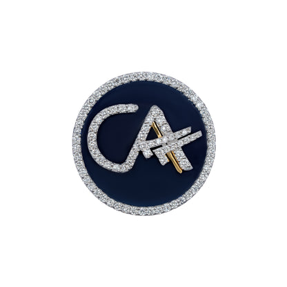 The Grace CA Diamond Brooch in 925 Silver with Navy Blue Enamel
