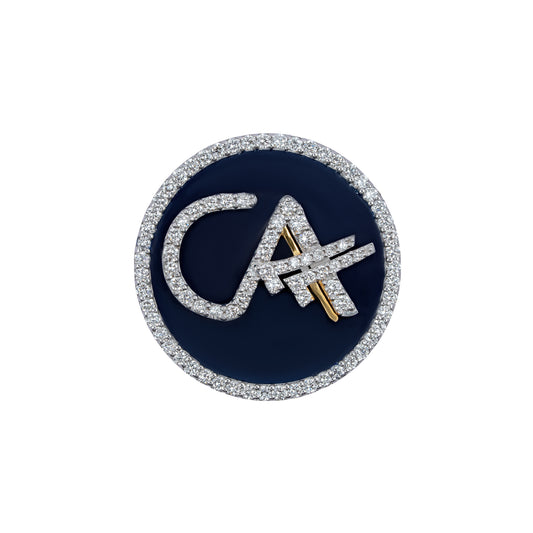 The Grace CA Diamond Brooch in 925 Silver with Navy Blue Enamel