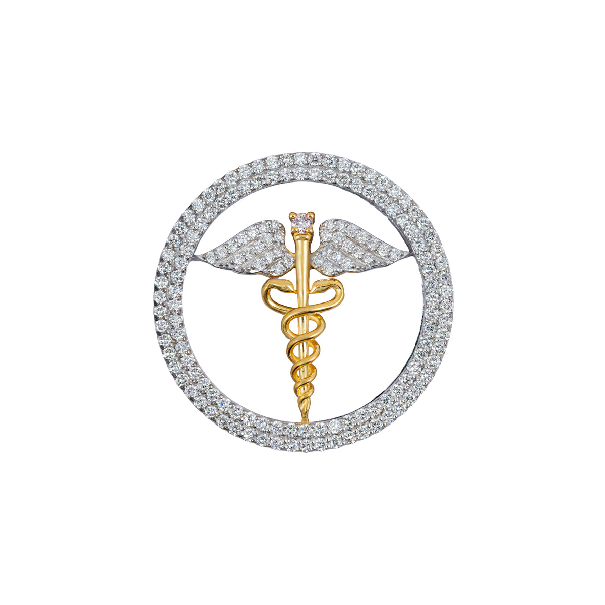 The Sovereign Doctor Double Line Skeleton Diamond Brooch in 925 Silver with Yellow Finish