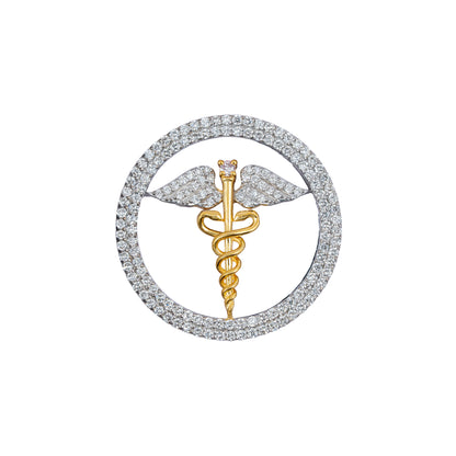 The Sovereign Doctor Double Line Skeleton Diamond Brooch in 925 Silver with Yellow Finish