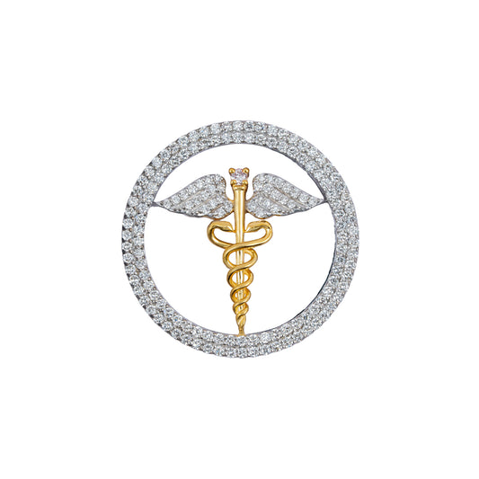The Sovereign Doctor Double Line Skeleton Diamond Brooch in 925 Silver with Yellow Polish