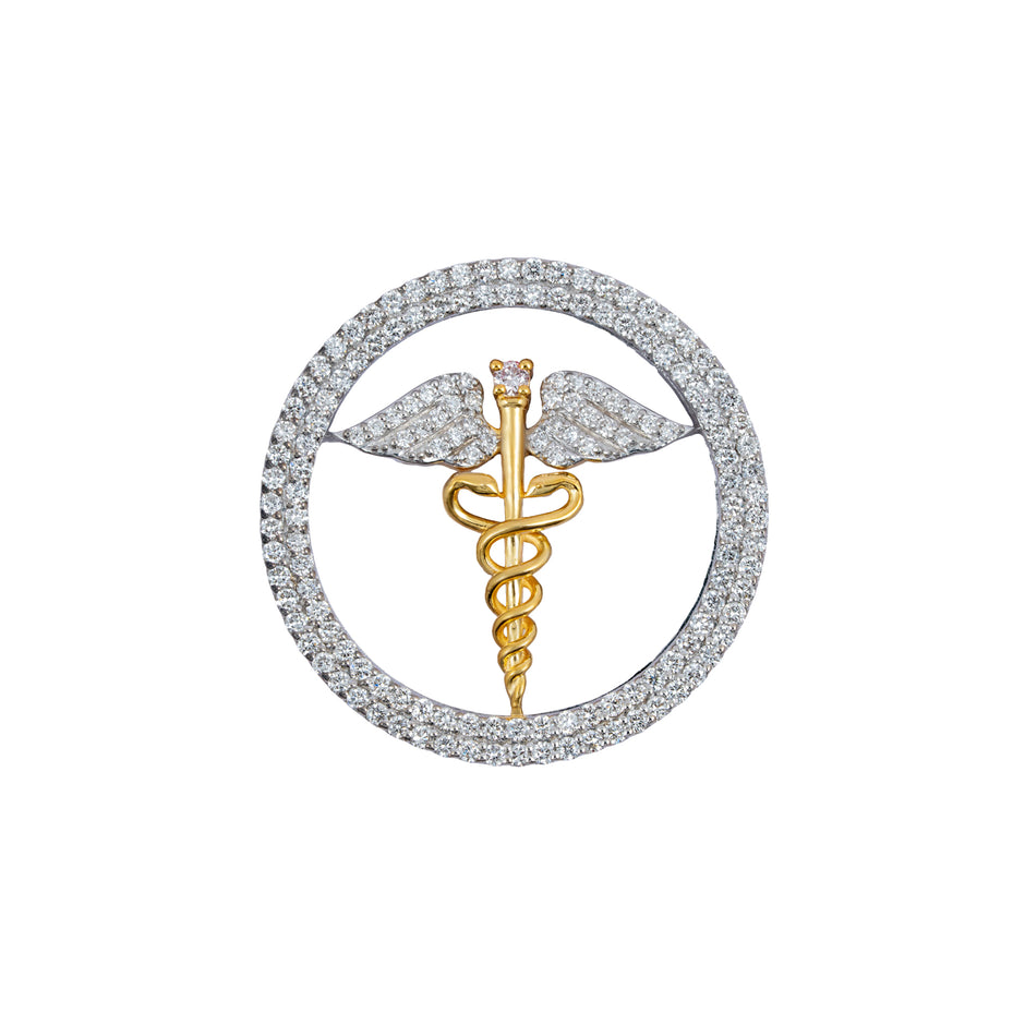 The Sovereign Doctor Double Line Skeleton Diamond Brooch in 925 Silver with Yellow Finish