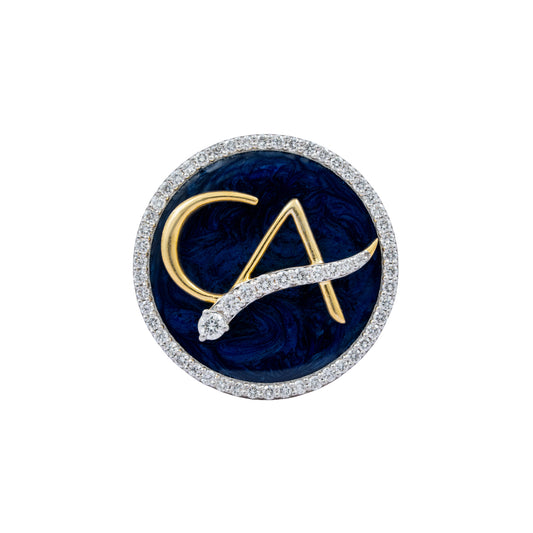 The Laureate CA Diamond Brooch in 925 Silver with Navy Blue Enamel