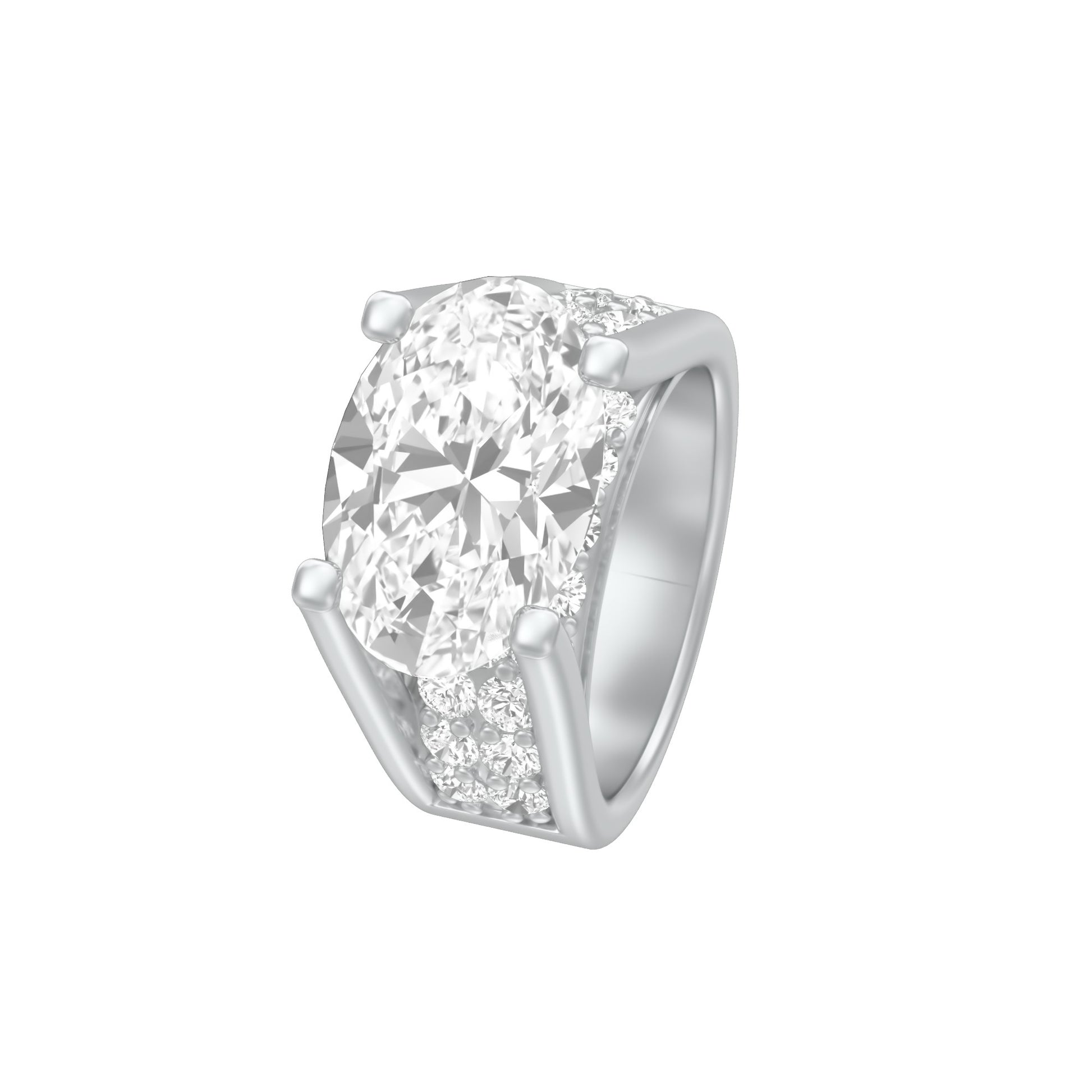 The Boss Oval Solitaire Diamond Cocktail Ring 18 KT / White Gold / 13