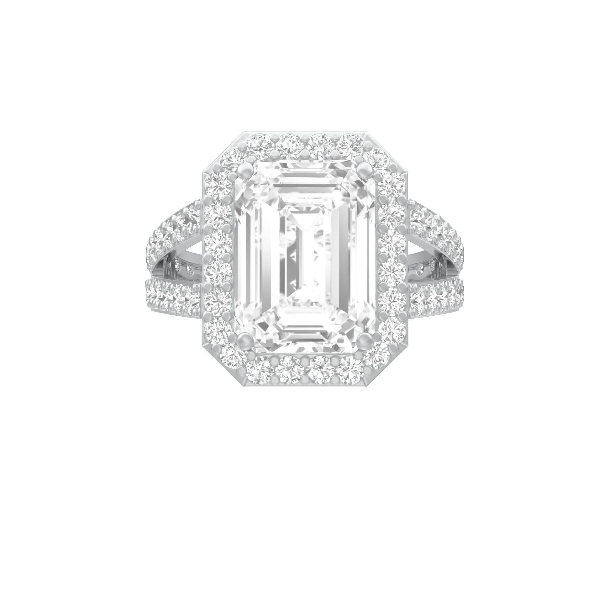 Mega Sparkle Emerald Diamond Cocktail Ring 18 KT / White Gold / 13